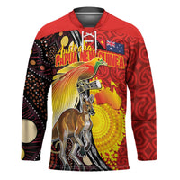 Australia and Papua New Guinea Together Hockey Jersey Bird-of-paradise and Kangaroo with Oro Tapa and Aboriginal Art Motifs - Polynesian Pride