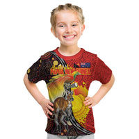 Australia and Papua New Guinea Together Kid T Shirt Bird-of-paradise and Kangaroo with Oro Tapa and Aboriginal Art Motifs - Polynesian Pride