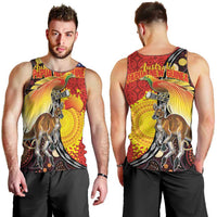 Australia and Papua New Guinea Together Men Tank Top Bird-of-paradise and Kangaroo with Oro Tapa and Aboriginal Art Motifs - Polynesian Pride
