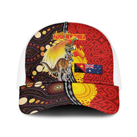 Australia and Papua New Guinea Together Mesh Trucker Cap Bird-of-paradise and Kangaroo with Oro Tapa and Aboriginal Art Motifs - Polynesian Pride
