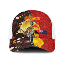 Australia and Papua New Guinea Together Mesh Trucker Cap Bird-of-paradise and Kangaroo with Oro Tapa and Aboriginal Art Motifs - Polynesian Pride