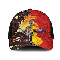 Australia and Papua New Guinea Together Mesh Trucker Cap Bird-of-paradise and Kangaroo with Oro Tapa and Aboriginal Art Motifs - Polynesian Pride