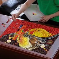 Australia and Papua New Guinea Together Puzzle Bird-of-paradise and Kangaroo with Oro Tapa and Aboriginal Art Motifs - Polynesian Pride