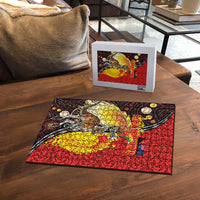 Australia and Papua New Guinea Together Puzzle Bird-of-paradise and Kangaroo with Oro Tapa and Aboriginal Art Motifs - Polynesian Pride
