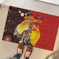 Australia and Papua New Guinea Together Rubber Doormat Bird-of-paradise and Kangaroo with Oro Tapa and Aboriginal Art Motifs - Polynesian Pride