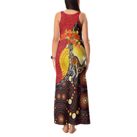 Australia and Papua New Guinea Together Tank Maxi Dress Bird-of-paradise and Kangaroo with Oro Tapa and Aboriginal Art Motifs - Polynesian Pride