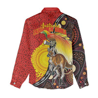Australia and Papua New Guinea Together Women Casual Shirt Bird-of-paradise and Kangaroo with Oro Tapa and Aboriginal Art Motifs - Polynesian Pride