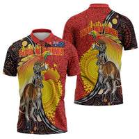 Australia and Papua New Guinea Together Zipper Polo Shirt Bird-of-paradise and Kangaroo with Oro Tapa and Aboriginal Art Motifs - Polynesian Pride