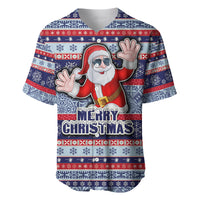 Fiji Christmas Baseball Jersey Fijian Santa and Coat of Arms Mix Tapa Pattern Striped Style LT03 Blue - Polynesian Pride