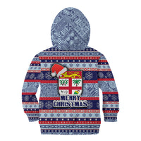 Fiji Christmas Kid Hoodie Fijian Santa and Coat of Arms Mix Tapa Pattern Striped Style LT03 - Polynesian Pride