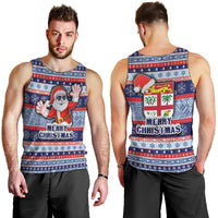 Fiji Christmas Men Tank Top Fijian Santa and Coat of Arms Mix Tapa Pattern Striped Style LT03 - Polynesian Pride