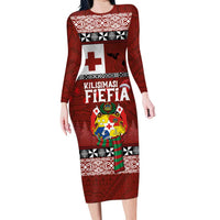 Tongan Christmas Family Matching Long Sleeve Bodycon Dress and Hawaiian Shirt Kilisimasi Fiefia with Ngatu Art Tattoo LT03 Mom's Dress Red - Polynesian Pride