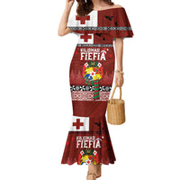 Tongan Christmas Family Matching Mermaid Dress and Hawaiian Shirt Kilisimasi Fiefia with Ngatu Art Tattoo LT03 Mom's Dress Red - Polynesian Pride