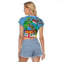 Fijians Iguana Tagimoucia Christmas Raglan Cropped T Shirt Christmas Palm Tree and Hibiscus LT03 - Polynesian Pride