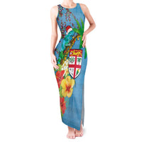 Fijians Iguana Tagimoucia Christmas Tank Maxi Dress Christmas Palm Tree and Hibiscus LT03 Women Blue - Polynesian Pride