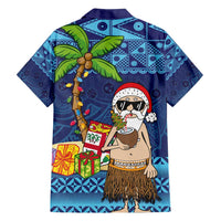 The Funny Santa Wears Sulu Christmas Family Matching Off Shoulder Short Dress and Hawaiian Shirt Fijian Christmas Palm Tree With Masi Art Tattoo