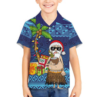 The Funny Santa Wears Sulu Christmas Family Matching Short Sleeve Bodycon Dress and Hawaiian Shirt Fijian Christmas Palm Tree With Masi Art Tattoo