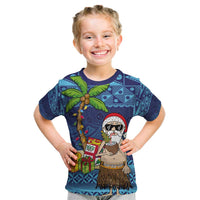 The Funny Santa Wears Sulu Christmas Kid T Shirt Fijian Christmas Palm Tree With Masi Art Tattoo LT03 Blue - Polynesian Pride