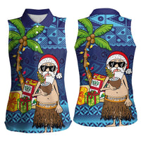 The Funny Santa Wears Sulu Christmas Women Sleeveless Polo Shirt Fijian Christmas Palm Tree With Masi Art Tattoo