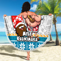 Hawaii Mele Kalikimaka Beach Blanket Funny Santa and Coconut Mix Kakau Pattern LT03 - Polynesian Pride