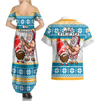 Hawaii Mele Kalikimaka Couples Matching Summer Maxi Dress and Hawaiian Shirt Funny Santa and Coconut Mix Kakau Pattern LT03 - Polynesian Pride