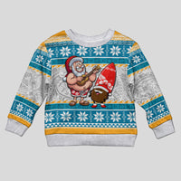 Hawaii Mele Kalikimaka Kid Ugly Christmas Sweater Funny Santa and Coconut Mix Kakau Pattern LT03 Kid Blue - Polynesian Pride