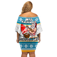 Hawaii Mele Kalikimaka Off Shoulder Short Dress Funny Santa and Coconut Mix Kakau Pattern LT03 - Polynesian Pride