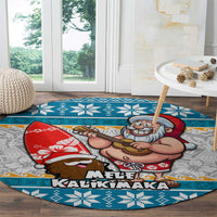 Hawaii Mele Kalikimaka Round Carpet Funny Santa and Coconut Mix Kakau Pattern LT03 - Polynesian Pride