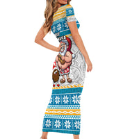 Hawaii Mele Kalikimaka Short Sleeve Bodycon Dress Funny Santa and Coconut Mix Kakau Pattern LT03 - Polynesian Pride