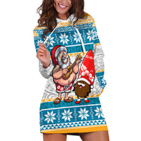 Custom Hawaii Mele Kalikimaka Hoodie Dress Funny Santa and Coconut Mix Kakau Pattern LT03 Blue - Polynesian Pride