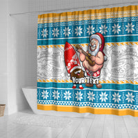 Custom Hawaii Mele Kalikimaka Shower Curtain Funny Santa and Coconut Mix Kakau Pattern LT03 - Polynesian Pride