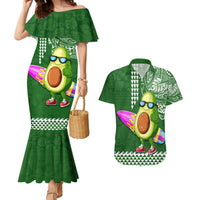 Hawaii Couples Matching Mermaid Dress and Hawaiian Shirt Aloha Funny Avocado Mix Kakau Hawaiian Tribal LT03 Green - Polynesian Pride