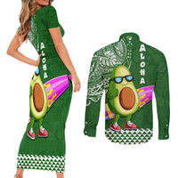 Hawaii Couples Matching Short Sleeve Bodycon Dress and Long Sleeve Button Shirt Aloha Funny Avocado Mix Kakau Hawaiian Tribal LT03 - Polynesian Pride
