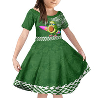 Aloha Avocado Funny Fruits Custom Family Matching Short Sleeve Bodycon Dress and Hawaiian Shirt Mix Hawaiian Kakau Tribal LT03 Daughter's Dress Green - Polynesian Pride