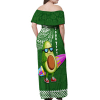 Aloha Avocado Funny Fruits Custom Off Shoulder Maxi Dress Mix Hawaiian Kakau Tribal LT03 - Polynesian Pride