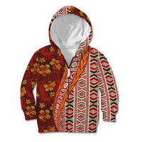 Hawaii Native Tapa Elements and Hibiscus Flowers Kid Hoodie LT03 Zip Hoodie Red - Polynesian Pride