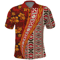 Hawaii Native Tapa Elements and Hibiscus Flowers Polo Shirt LT03 Red - Polynesian Pride