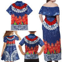 Samoan Tapa Family Matching Off Shoulder Maxi Dress and Hawaiian Shirt Ula Fala and Teuila Flower LT03 - Polynesian Pride