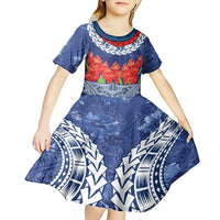 Samoan Tapa Kid Short Sleeve Dress Ula Fala and Teuila Flower LT03 - Polynesian Pride