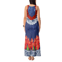 Samoan Tapa Tank Maxi Dress Ula Fala and Teuila Flower LT03 - Polynesian Pride