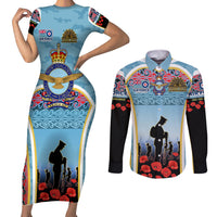 Royal New Zealand Air Force ANZAC Day Couples Matching Short Sleeve Bodycon Dress and Long Sleeve Button Shirt Te Tauaarangi o Aotearoa LT03 Blue - Polynesian Pride