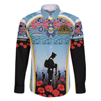 Royal New Zealand Air Force ANZAC Day Family Matching Long Sleeve Bodycon Dress and Hawaiian Shirt Te Tauaarangi o Aotearoa LT03 Dad's Shirt - Long Sleeve Blue - Polynesian Pride
