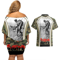 New Zealand and Australia ANZAC Day Couples Matching Off Shoulder Short Dress and Hawaiian Shirt Koala and Kiwi Bird Soldier Gallipoli Camouflage Style LT03 - Polynesian Pride
