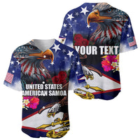 Personalised United States and American Samoa Baseball Jersey Bald Eagle Rose and Hibiscus Flower LT03 - Polynesian Pride
