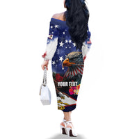 United States and American Samoa Family Matching Off The Shoulder Long Sleeve Dress and Hawaiian Shirt Bald Eagle Rose and Hibiscus Flower