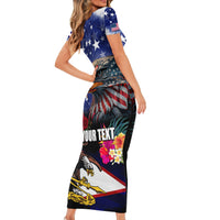 United States and American Samoa Short Sleeve Bodycon Dress Bald Eagle Rose and Hibiscus Flower