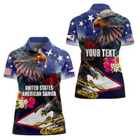 United States and American Samoa Women Polo Shirt Bald Eagle Rose and Hibiscus Flower