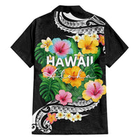 Hawaii Aloha Tropical Leaves and Flower Family Matching Tank Maxi Dress and Hawaiian Shirt with Polynesian Art Tattoo Black Color - Polynesian Pride