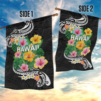 Hawaii Aloha Tropical Leaves and Flower Garden Flag with Polynesian Art Tattoo Black Color LT03 - Polynesian Pride