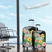 Hawaii Aloha Tropical Leaves and Flower Luggage Cover with Polynesian Art Tattoo Black Color - Polynesian Pride